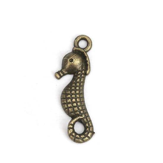 Imagen de Zamak Joyería del océano Colgantes Charms Caballito de mar Bronceado 23mm x 7.2mm, 100 Unidades