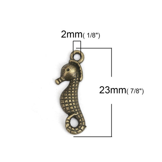 Imagen de Zamak Joyería del océano Colgantes Charms Caballito de mar Bronceado 23mm x 7.2mm, 100 Unidades