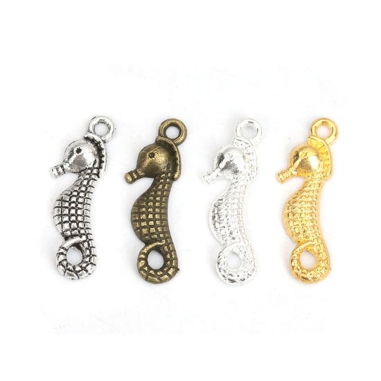 Imagen de Zamak Joyería del océano Colgantes Charms Caballito de mar Bronceado 23mm x 7.2mm, 100 Unidades