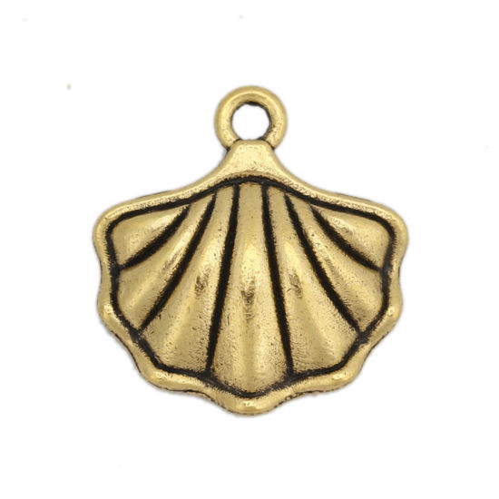 Picture of Zinc Based Alloy Ocean Jewelry Charms Scallop Gold Tone Antique Gold 15mm x 14.5mm, 50 PCs