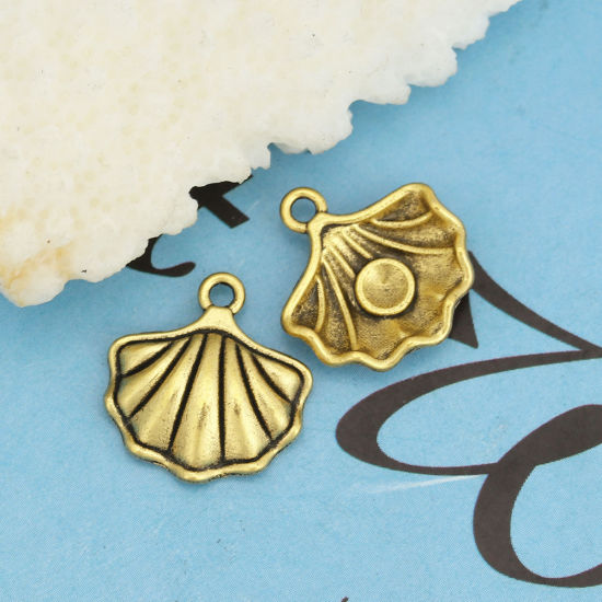 Picture of Zinc Based Alloy Ocean Jewelry Charms Scallop Gold Tone Antique Gold 15mm x 14.5mm, 50 PCs