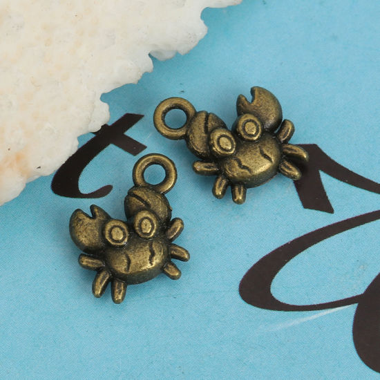 Immagine di Lega di Zinco Gioielli Oceanici Charms Granchio Bronzo 12mm x 11mm , 50 Pz
