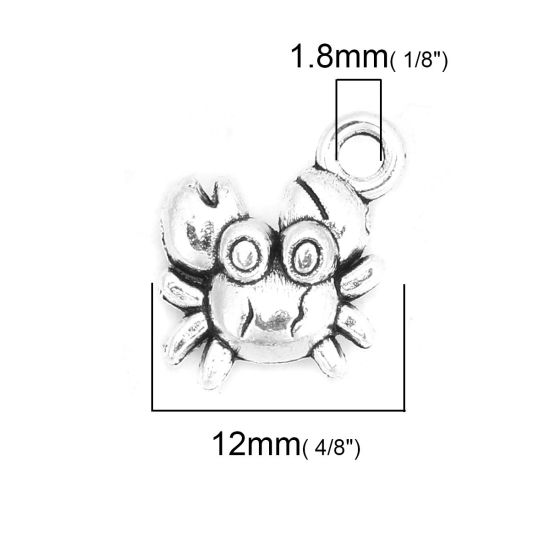 Bild von Zinklegierung Ozean Schmuck Charms Krabbe Antiksilber 12mm x 11mm, 50 Stück