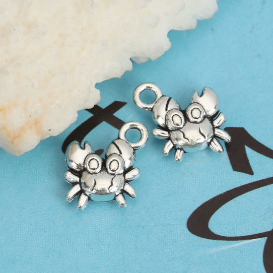 Bild von Zinklegierung Ozean Schmuck Charms Krabbe Antiksilber 12mm x 11mm, 50 Stück