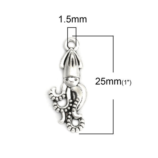 Picture of Zinc Based Alloy Ocean Jewelry Charms Octopus Antique Silver 25mm x 10mm, 1000 PCs