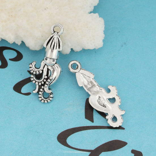 Picture of Zinc Based Alloy Ocean Jewelry Charms Octopus Antique Silver 25mm x 10mm, 1000 PCs