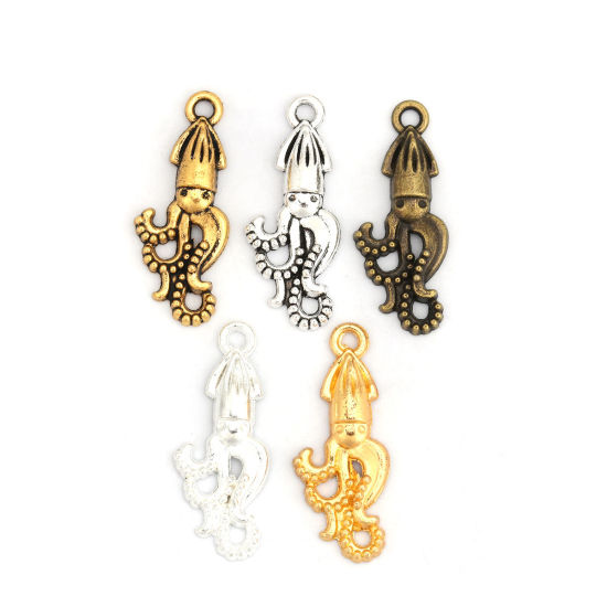 Picture of Zinc Based Alloy Ocean Jewelry Charms Octopus Antique Silver 25mm x 10mm, 1000 PCs