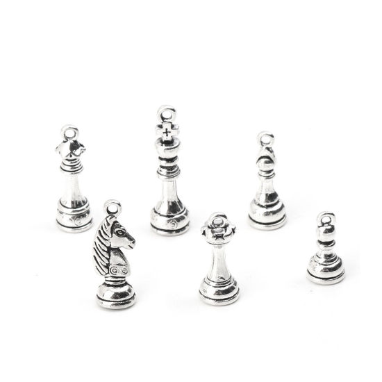 Picture of Zinc Based Alloy Charms Checkers Antique Silver Color Mixed 19mm x 7.4mm, 5 Sets