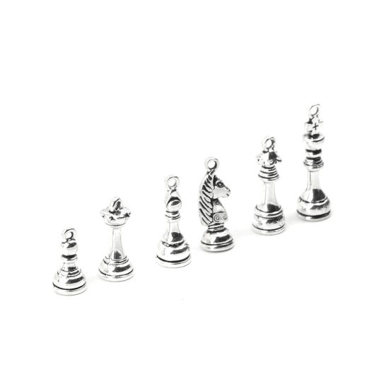 Picture of Zinc Based Alloy Charms Checkers Antique Silver Color Mixed 19mm x 7.4mm, 5 Sets