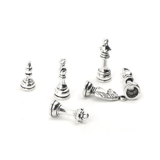 Picture of Zinc Based Alloy Charms Checkers Antique Silver Color Mixed 19mm x 7.4mm, 5 Sets