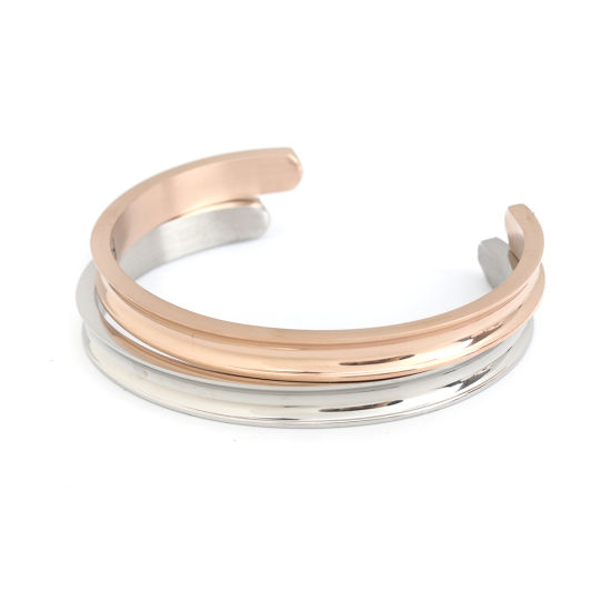 Immagine di Acciaio al titanio Aprire Braccialetti Tondo Argento Placcato 16cm Lunghezza, 1 Pz