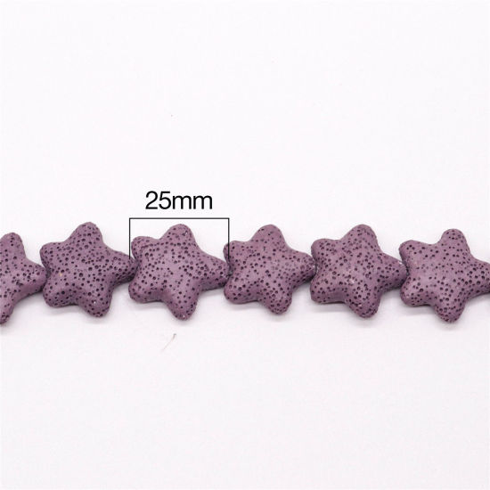 Picture of Lava Rock ( Natural ) Beads Pentagram Star Purple About 25mm x 25mm, Hole: Approx 1.5mm, 43cm(16 7/8") long, 1 Strand (Approx 18 PCs/Strand)