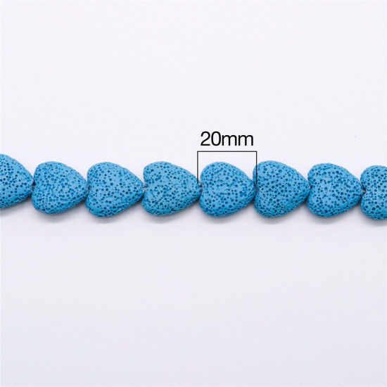 Picture of Lava Rock ( Natural ) Beads Heart Light Blue About 20mm x 20mm, Hole: Approx 1.5mm, 39cm(15 3/8") long, 1 Strand (Approx 20 PCs/Strand)