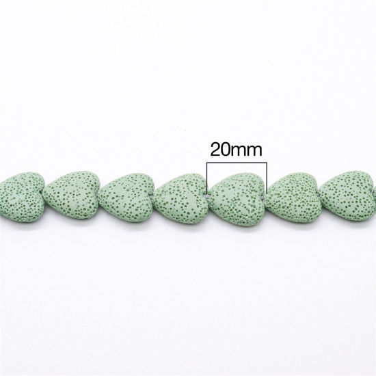 Picture of Lava Rock ( Natural ) Beads Heart Grass Green About 20mm x 20mm, Hole: Approx 1.5mm, 40cm(15 6/8") long, 1 Strand (Approx 20 PCs/Strand)