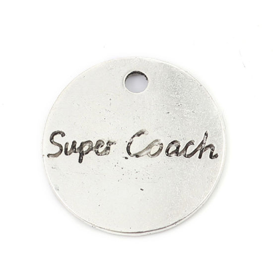 Bild von Zinklegierung Charms Rund Antiksilber Message 20mm D., 10 Stück