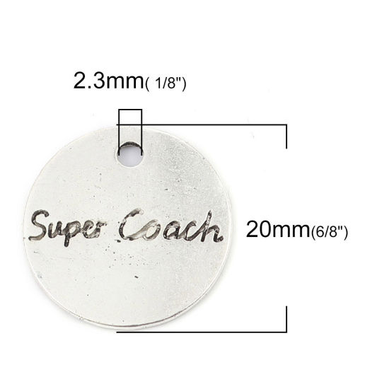 Bild von Zinklegierung Charms Rund Antiksilber Message 20mm D., 10 Stück