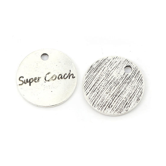 Bild von Zinklegierung Charms Rund Antiksilber Message 20mm D., 10 Stück