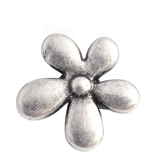 Picture of Zinc Based Alloy Sewing Shank Buttons 3 Holes Flower Antique Silver Color Filled 20mm x 19mm, 10 PCs