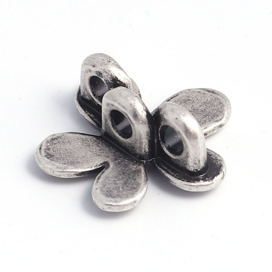 Picture of Zinc Based Alloy Sewing Shank Buttons 3 Holes Flower Antique Silver Color Filled 20mm x 19mm, 10 PCs