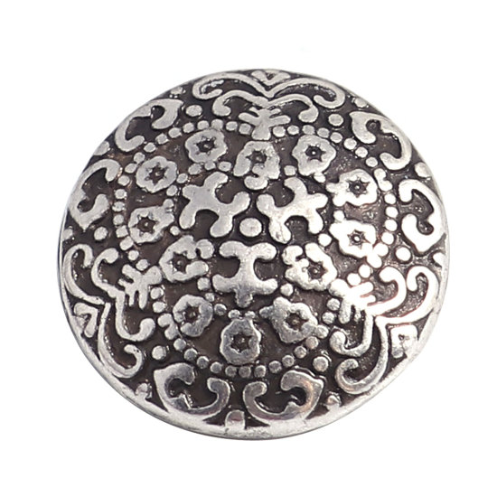 Bild von Zinklegierung Ösenknöpfe Einzeln Loch Rund Antik Silber Gefüllt Geschnitzte Muster Geschnitzt 17mm D., 10 Stück