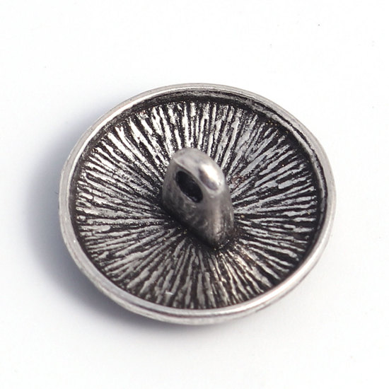 Bild von Zinklegierung Ösenknöpfe Einzeln Loch Rund Antik Silber Gefüllt Geschnitzte Muster Geschnitzt 17mm D., 10 Stück