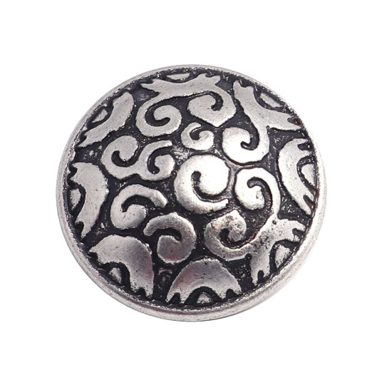 亜鉛合金 裏穴ボタン 単穴 円形 銀古美 彫刻柄 19mm 直径、 5 個 の画像