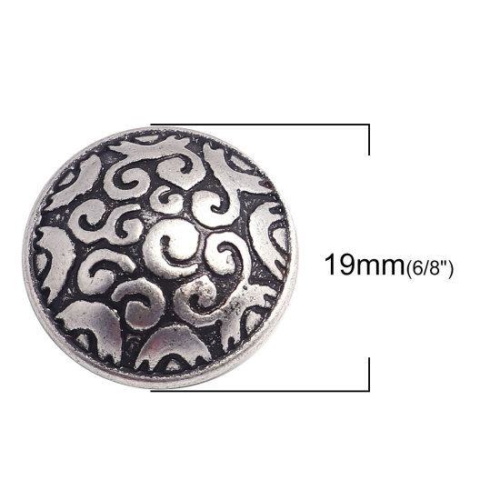 Picture of Zinc Based Alloy Sewing Shank Buttons Single Hole Round Antique Silver Color Filled Carved Pattern Carved 19mm Dia., 5 PCs