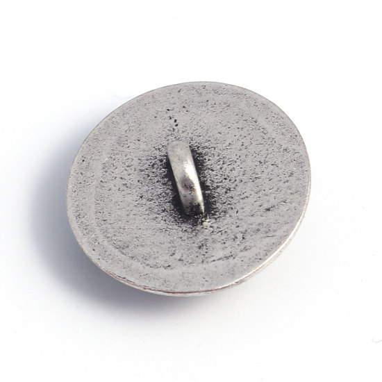 亜鉛合金 裏穴ボタン 単穴 円形 銀古美 彫刻柄 19mm 直径、 5 個 の画像