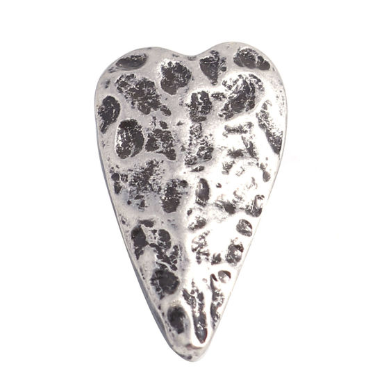 Picture of Zinc Based Alloy Sewing Shank Buttons Single Hole Heart Antique Silver Color Filled 23mm x 13mm, 10 PCs