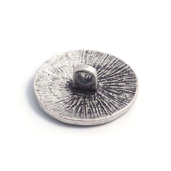 Picture of Zinc Based Alloy Sewing Shank Buttons Single Hole Round Antique Silver Color Filled Woman Carved 19mm Dia., 5 PCs