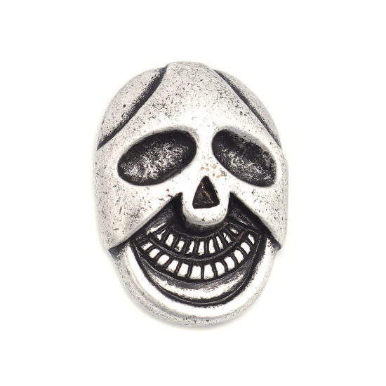 Picture of Zinc Based Alloy Sewing Shank Buttons Two Holes Skull Antique Silver Color Filled 25mm x 19mm, 5 PCs