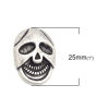 Picture of Zinc Based Alloy Sewing Shank Buttons Two Holes Skull Antique Silver Color Filled 25mm x 19mm, 5 PCs