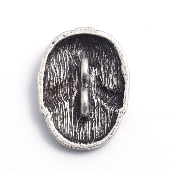 Picture of Zinc Based Alloy Sewing Shank Buttons Two Holes Skull Antique Silver Color Filled 25mm x 19mm, 5 PCs