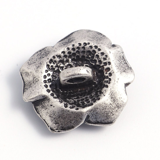 Picture of Zinc Based Alloy Sewing Shank Buttons Single Hole Flower Antique Silver Color Filled 20mm x 19mm, 5 PCs