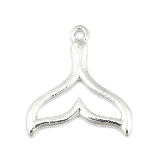 Imagen de Zamak Colgantes Charms Cola de pescado Tono de Plata Hueco 26mm x 24mm, 10 Unidades