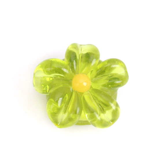 Picture of Lampwork Glass Japanese Style Beads Flower Fruit Green Petaline About 17mm x 15mm, Hole: Approx 2.6mm, 2 PCs