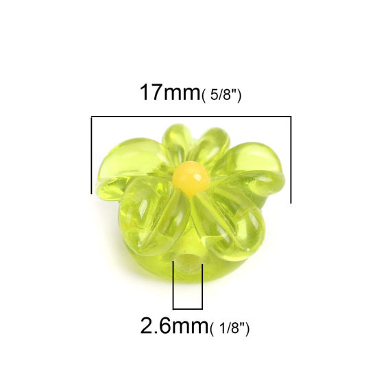 Picture of Lampwork Glass Japanese Style Beads Flower Fruit Green Petaline About 17mm x 15mm, Hole: Approx 2.6mm, 2 PCs