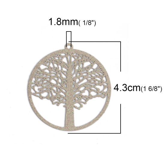 Immagine di Ottone Ciondoli Grigio Scuro Tondo Albero di Vita Filigree Stamping 4.3cm x 4cm, 5 Pz