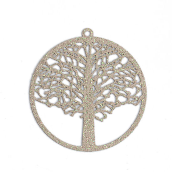 Immagine di Ottone Ciondoli Grigio Scuro Tondo Albero di Vita Filigree Stamping 4.3cm x 4cm, 5 Pz