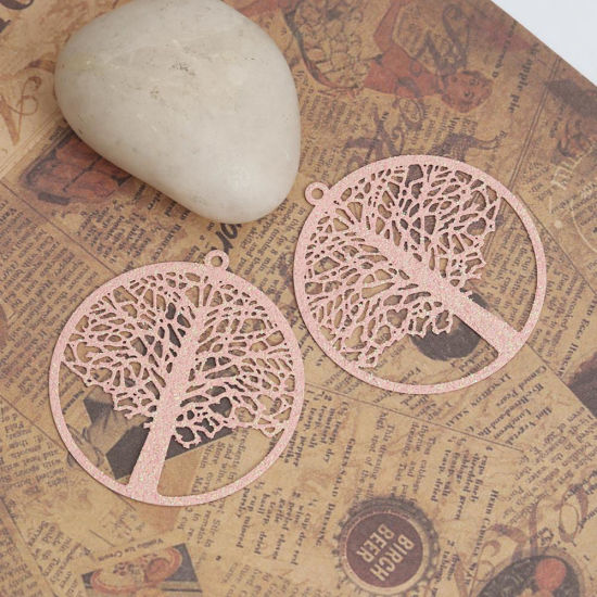 Immagine di Ottone Ciondoli Grigio Scuro Tondo Albero di Vita Filigree Stamping 4.3cm x 4cm, 5 Pz