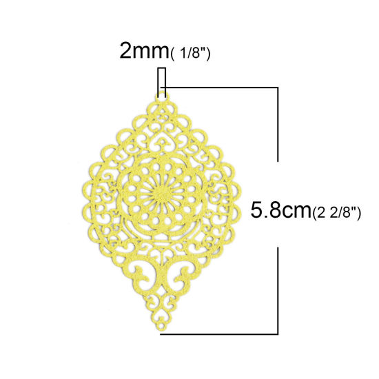 Image de Pendentifs en Laiton Ovale Jaune Cœur Estampe en Filigrane 5.8cm x 3.7cm, 5 Pcs                                                                                                                                                                               