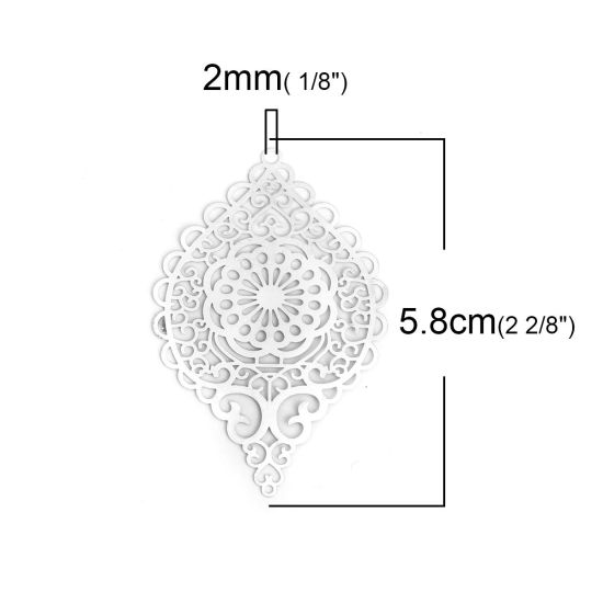 Image de Pendentifs en Laiton Ovale Argent Mat Cœur Estampe en Filigrane 5.8cm x 3.7cm, 5 Pcs                                                                                                                                                                          