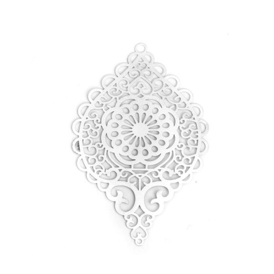 Image de Pendentifs en Laiton Ovale Argent Mat Cœur Estampe en Filigrane 5.8cm x 3.7cm, 5 Pcs                                                                                                                                                                          