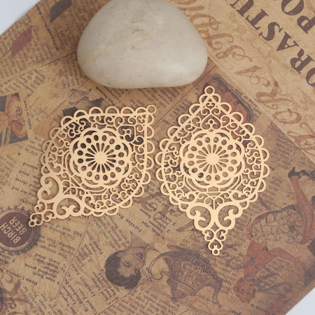 Bild von Messing Anhänger Oval KC Vergoldet Herz Filigran Stempel Verzierung 5.8cm x 3.7cm, 5 Stück