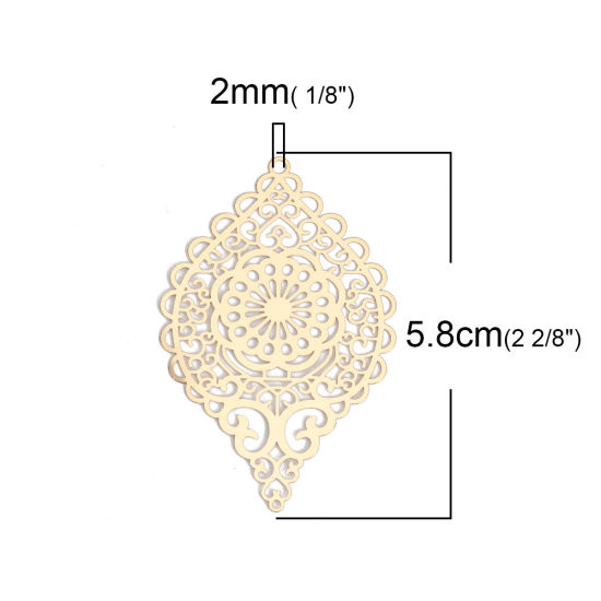 Picture of Brass Pendants KC Gold Plated Oval Heart Filigree Stamping 5.8cm x 3.7cm, 5 PCs                                                                                                                                                                               