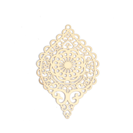 Picture of Brass Pendants KC Gold Plated Oval Heart Filigree Stamping 5.8cm x 3.7cm, 5 PCs                                                                                                                                                                               