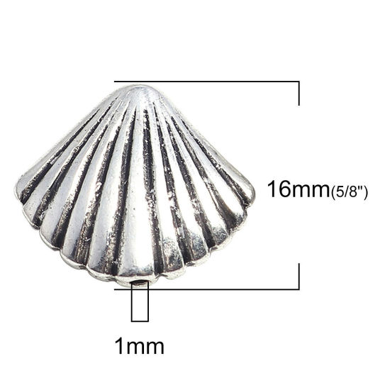 Immagine di Lega di Zinco Gioielli Oceanici Perline Conchiglia Argento Antico Circa 16mm x 14mm, Foro:Circa 1mm, 20 Pz