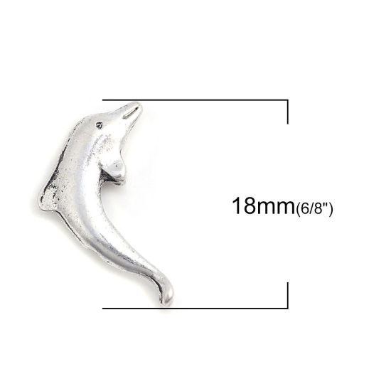 亜鉛合金 メタル 金属 海ジュエリー スペーサー ビーズ イルカ 銀古美 18mm x 13mm、 穴：約 1.2mm、 50 個 の画像