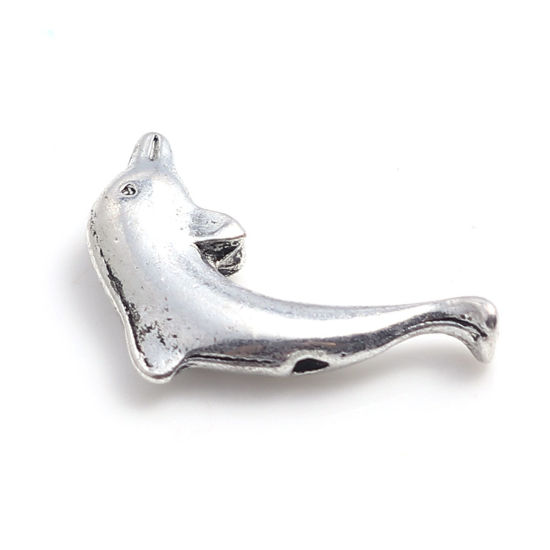 亜鉛合金 メタル 金属 海ジュエリー スペーサー ビーズ イルカ 銀古美 18mm x 13mm、 穴：約 1.2mm、 50 個 の画像