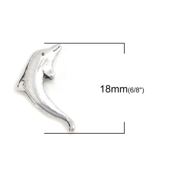 亜鉛合金 メタル 金属 海ジュエリー スペーサー ビーズ イルカ 銀古美 18mm x 13mm、 穴：約 1.2mm、 50 個 の画像